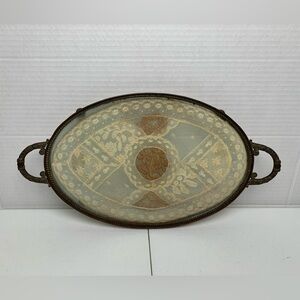 French Ormolu Boudoir Gold Gilt Floral Lace Footed Cosmetic Vanity Perfume Tray